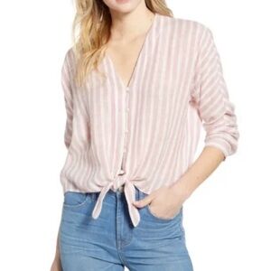 Rails Pink and White Striped Sloane Front Tie Blouse - Size Small